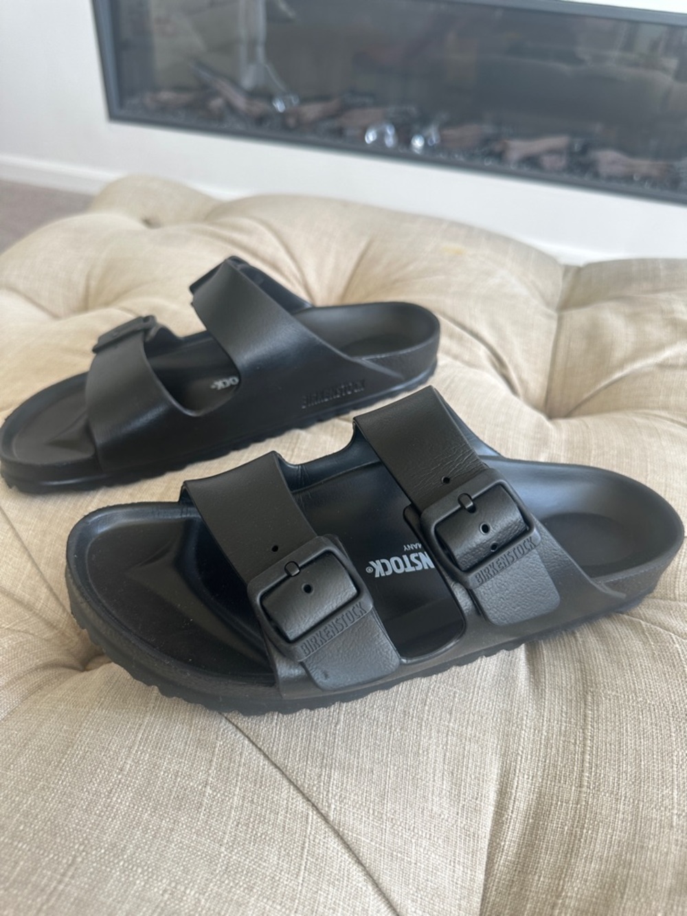 Birkenstock Black EVA Two- Strap Slide Sandals
